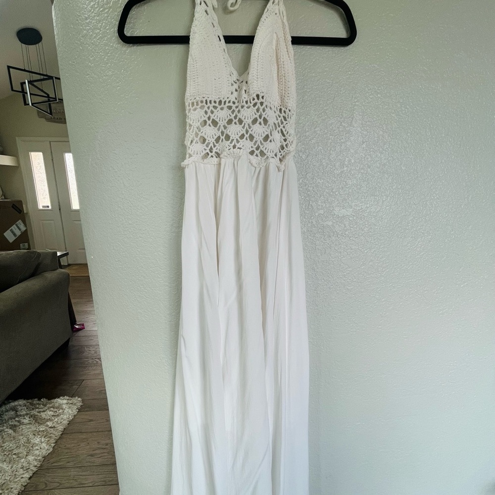 Elegant White Crochet Maxi Dress